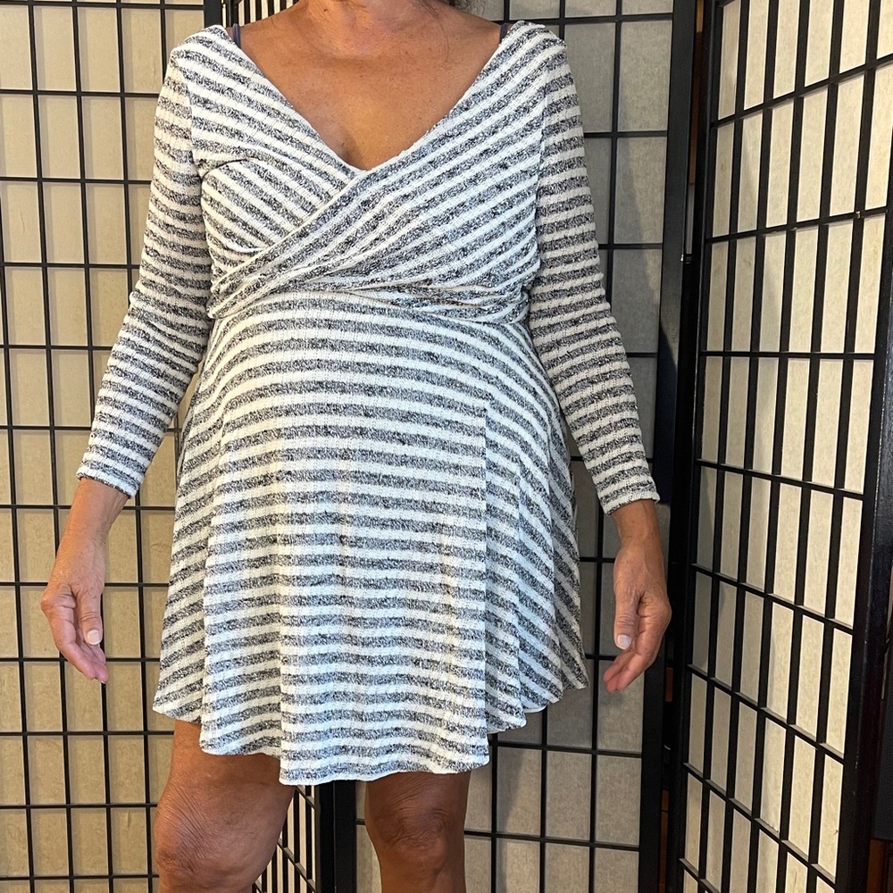 Free People Gray Striped Long Sleeve Dress